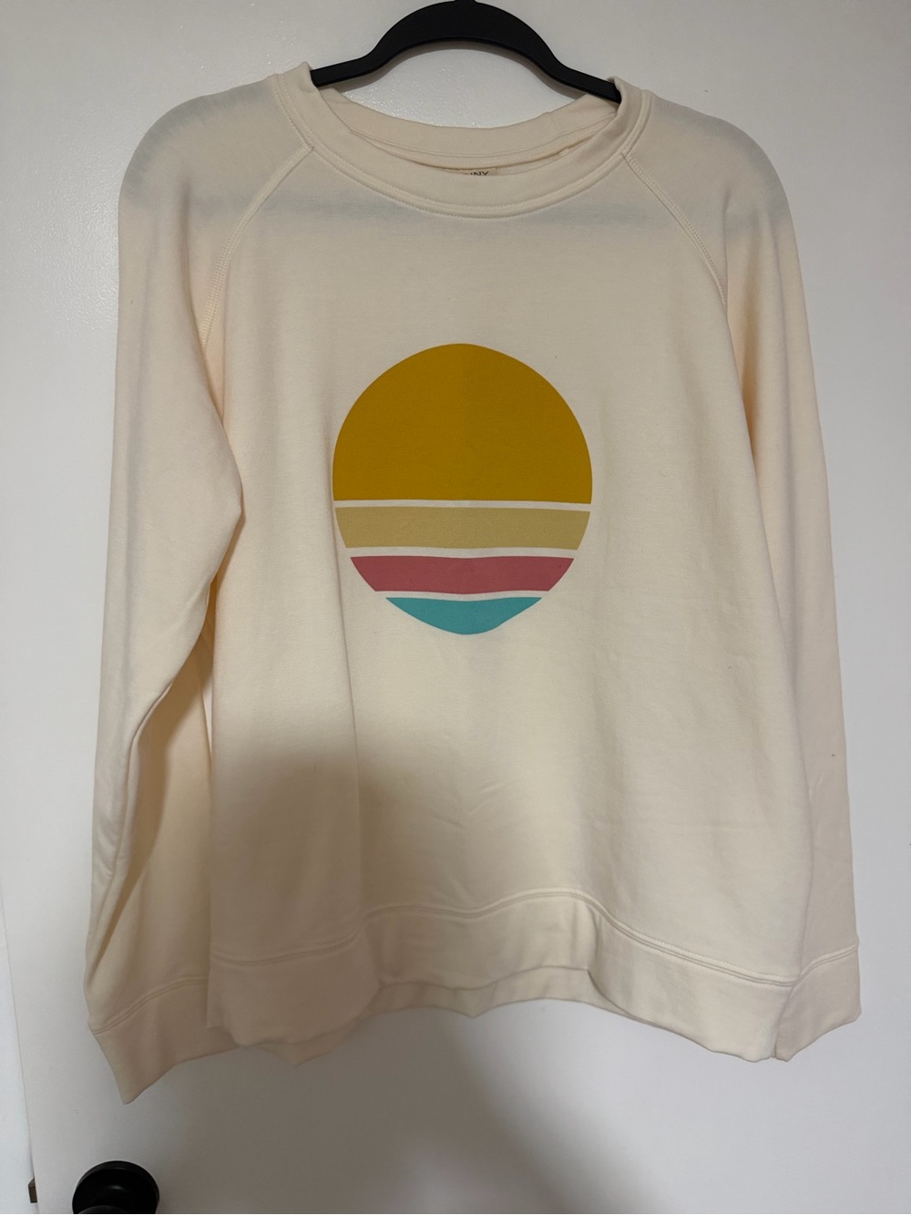 Cream Pullover Sweatshirt with Retro Circle Print